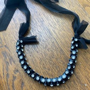 J. Crew Black Rhinestone & Ribbon Necklace